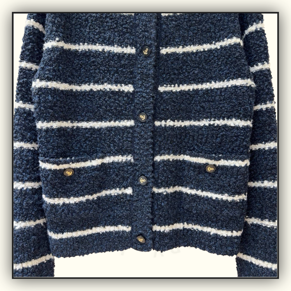 COTTON WOOL BLEND BOUCLE MARINIERE CARDIGAN
