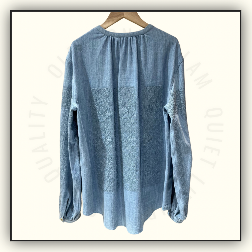EMBROIDERED ROMY BLOUSE IN CHAMBRAY COTTON