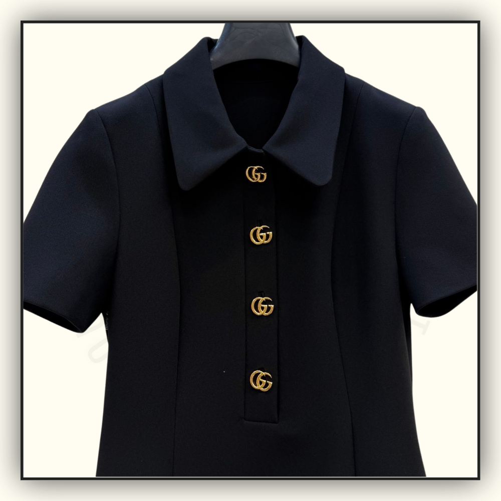CREPE WOOL DRESS WITH DOUBLE G BUTTON