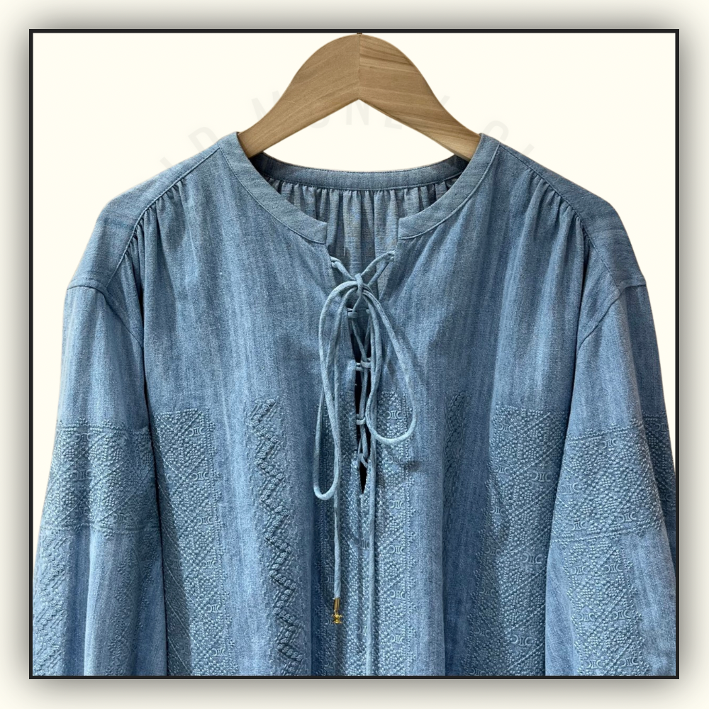EMBROIDERED ROMY BLOUSE IN CHAMBRAY COTTON