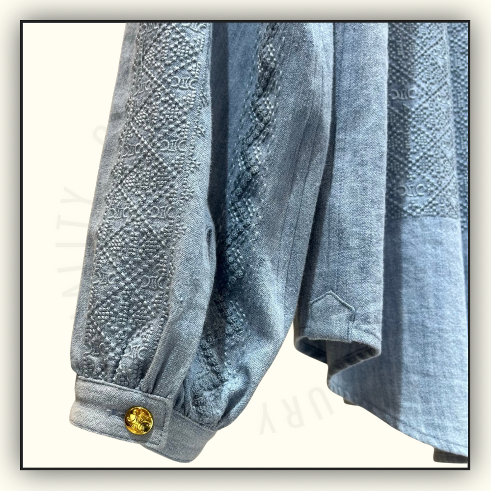 EMBROIDERED ROMY BLOUSE IN CHAMBRAY COTTON