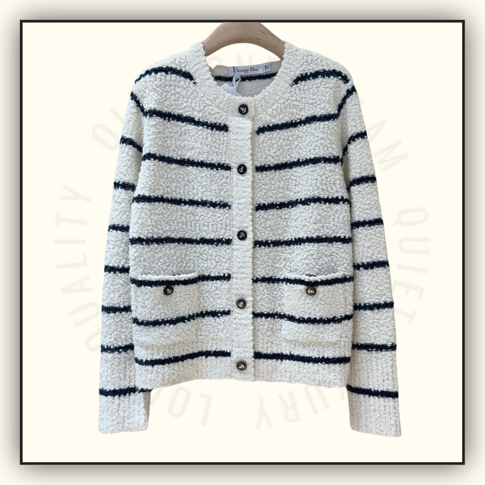 COTTON WOOL BLEND BOUCLE MARINIERE CARDIGAN