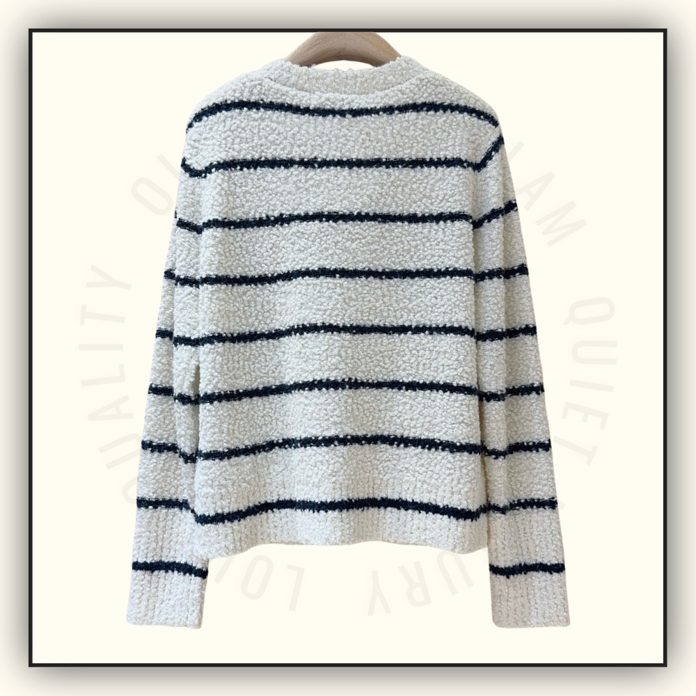 COTTON WOOL BLEND BOUCLE MARINIERE CARDIGAN