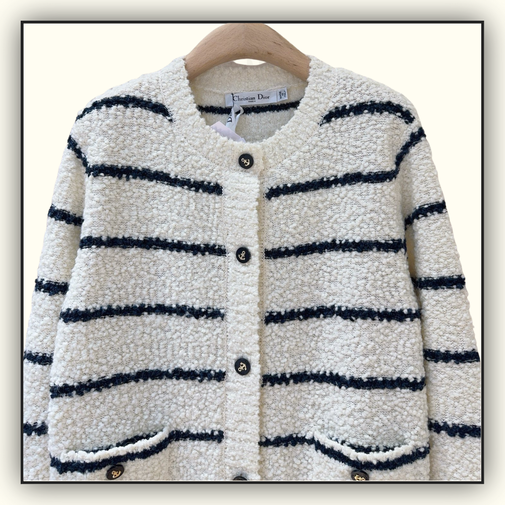 COTTON WOOL BLEND BOUCLE MARINIERE CARDIGAN
