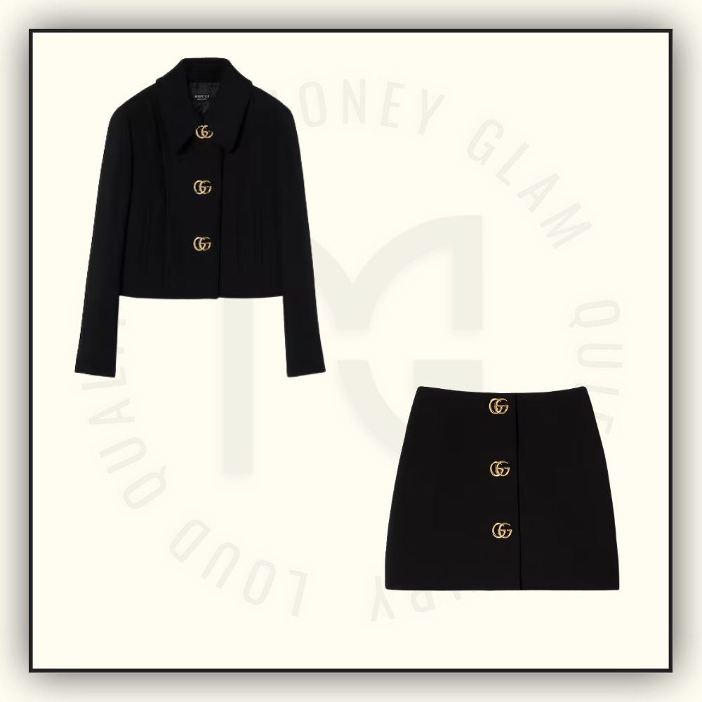 CREPE WOOL JACKET & MINI SKIRT WITH DOUBLE G BUTTON