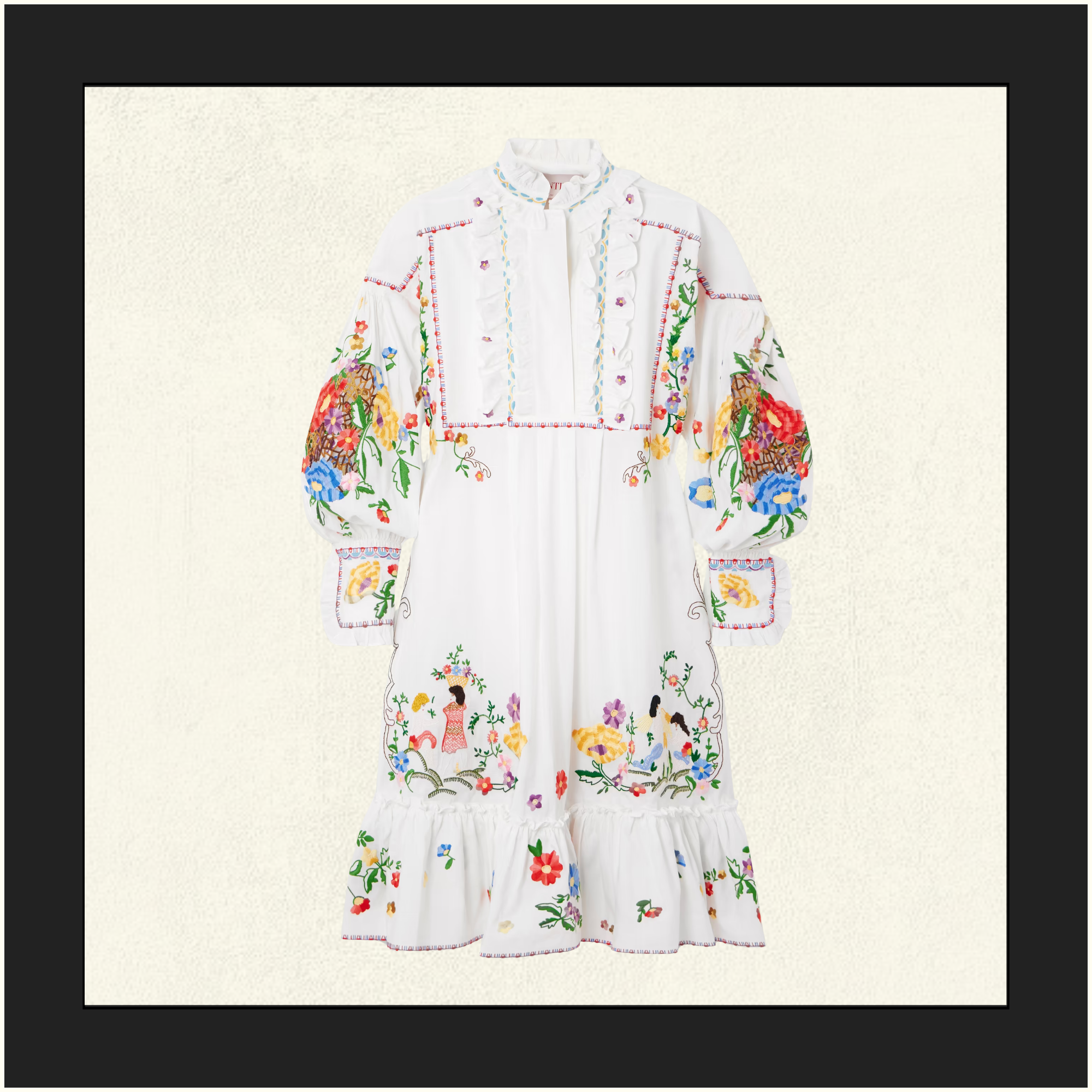 RUFFLED EMBROIDERED DRESS