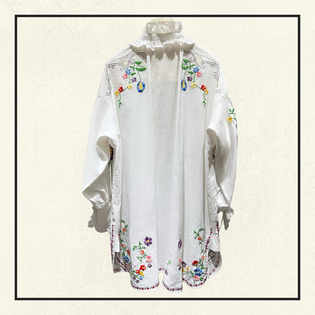 RUFFLED EMBROIDERED DRESS