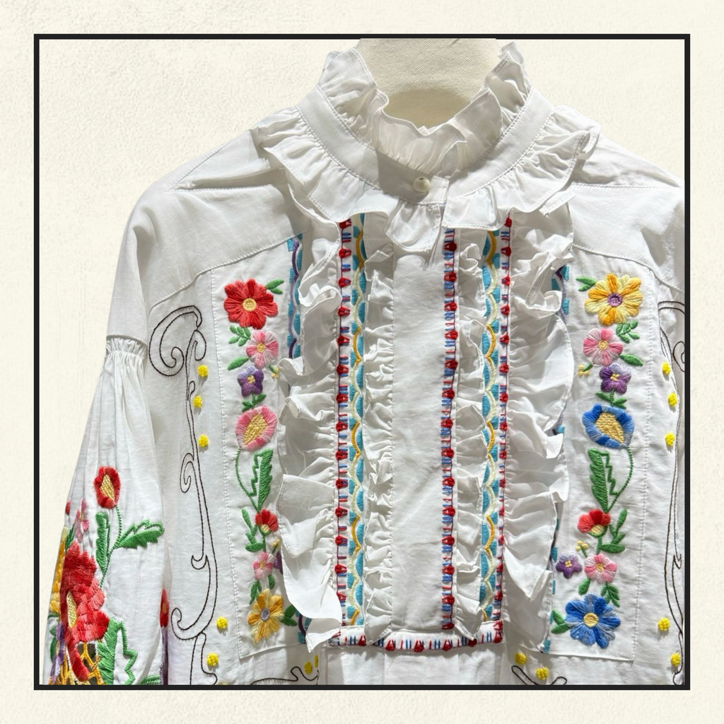 RUFFLED EMBROIDERED DRESS