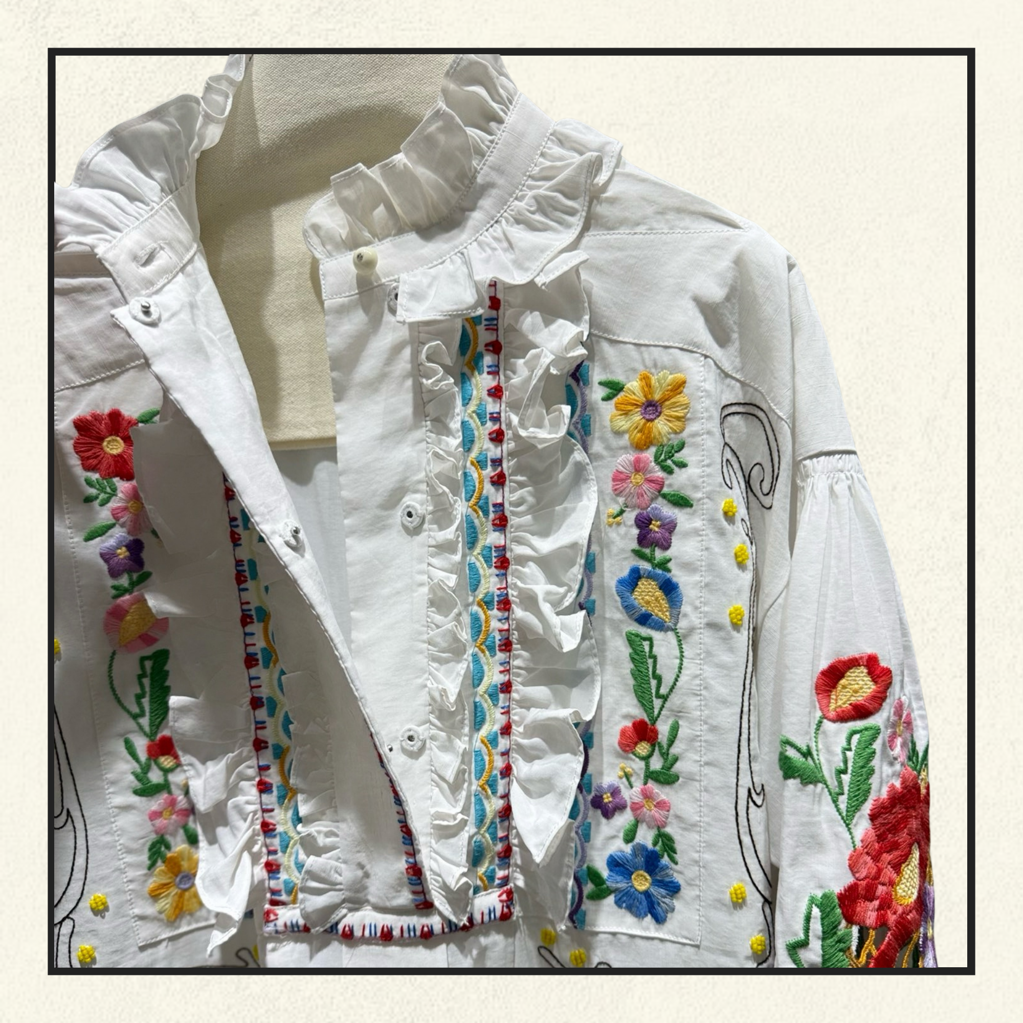 RUFFLED EMBROIDERED DRESS