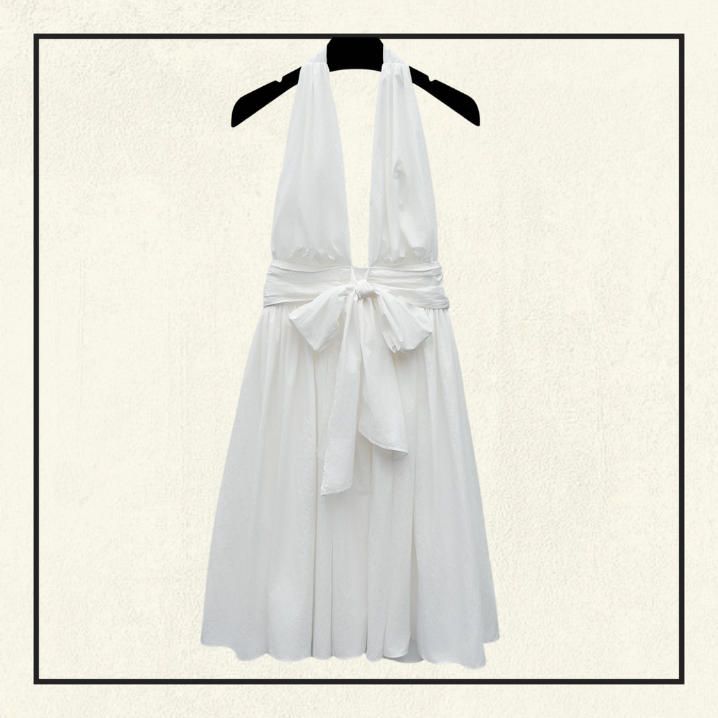 RIBBON HALTER MINI DRESS