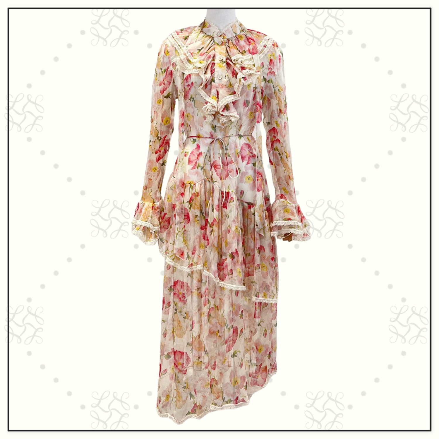 COASTER TIERED SILK CHIFFON MIDI DRESS