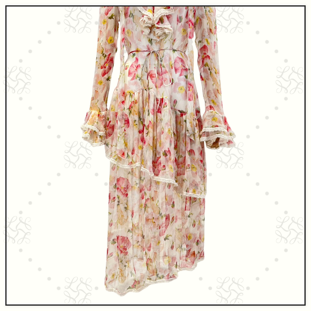 COASTER TIERED SILK CHIFFON MIDI DRESS