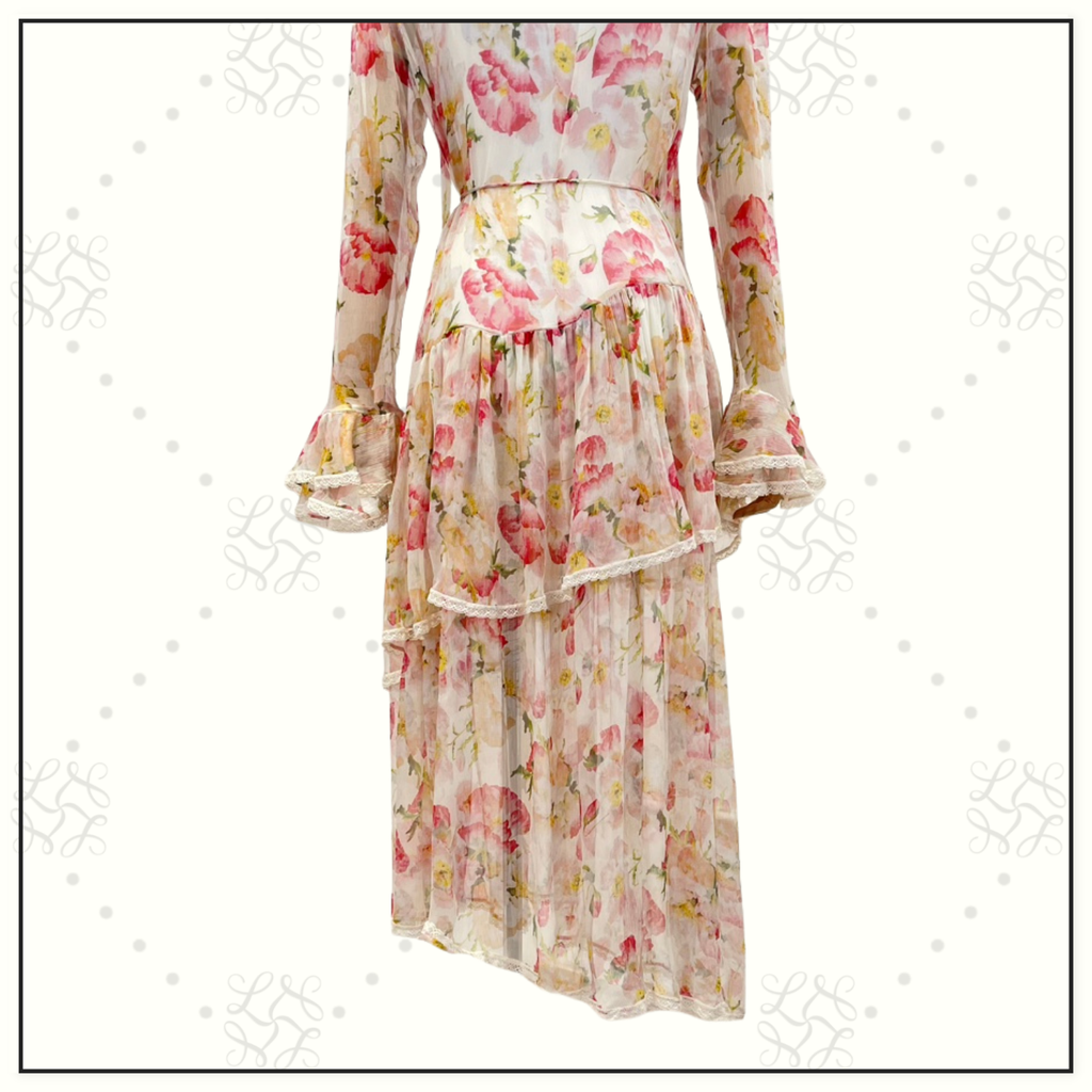 COASTER TIERED SILK CHIFFON MIDI DRESS