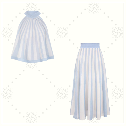 LUCKY CONTRAST STRIPE TOP & MIDI SKIRT