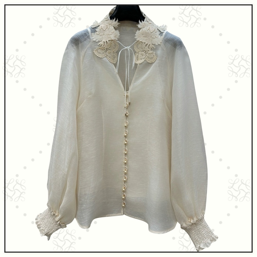 REBELLION LACE TRIMED SILK & LINEN BLOUSE