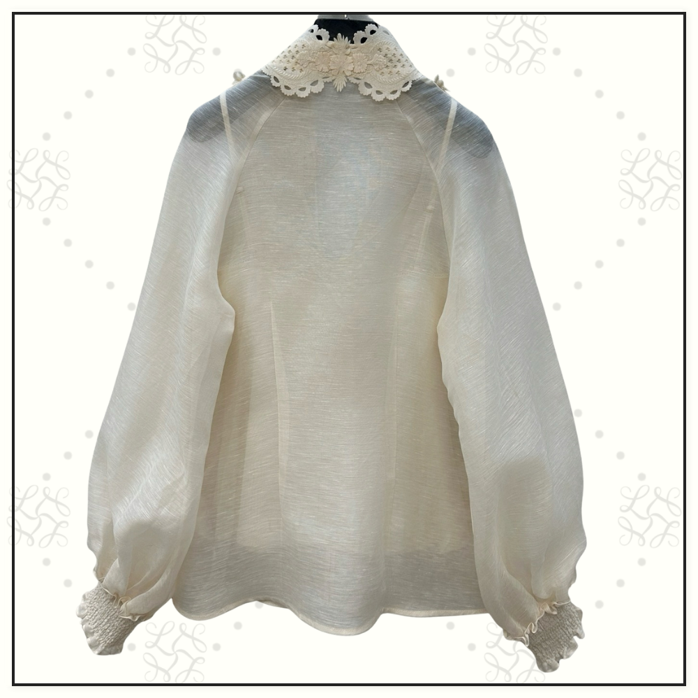 REBELLION LACE TRIMED SILK & LINEN BLOUSE