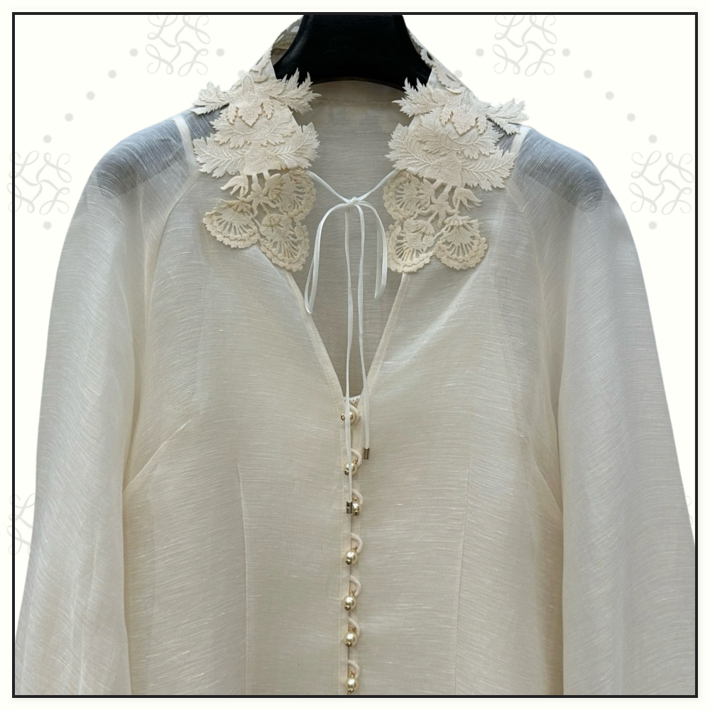 REBELLION LACE TRIMED SILK & LINEN BLOUSE