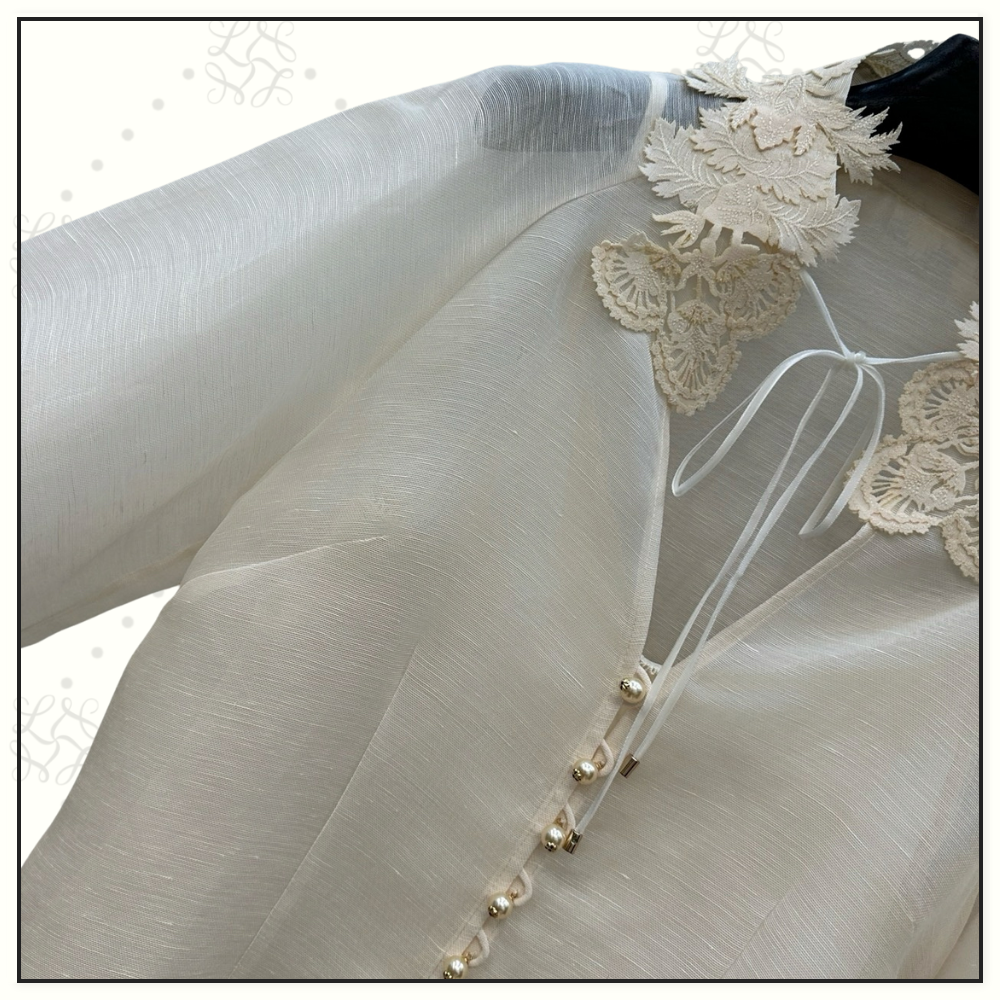 REBELLION LACE TRIMED SILK & LINEN BLOUSE