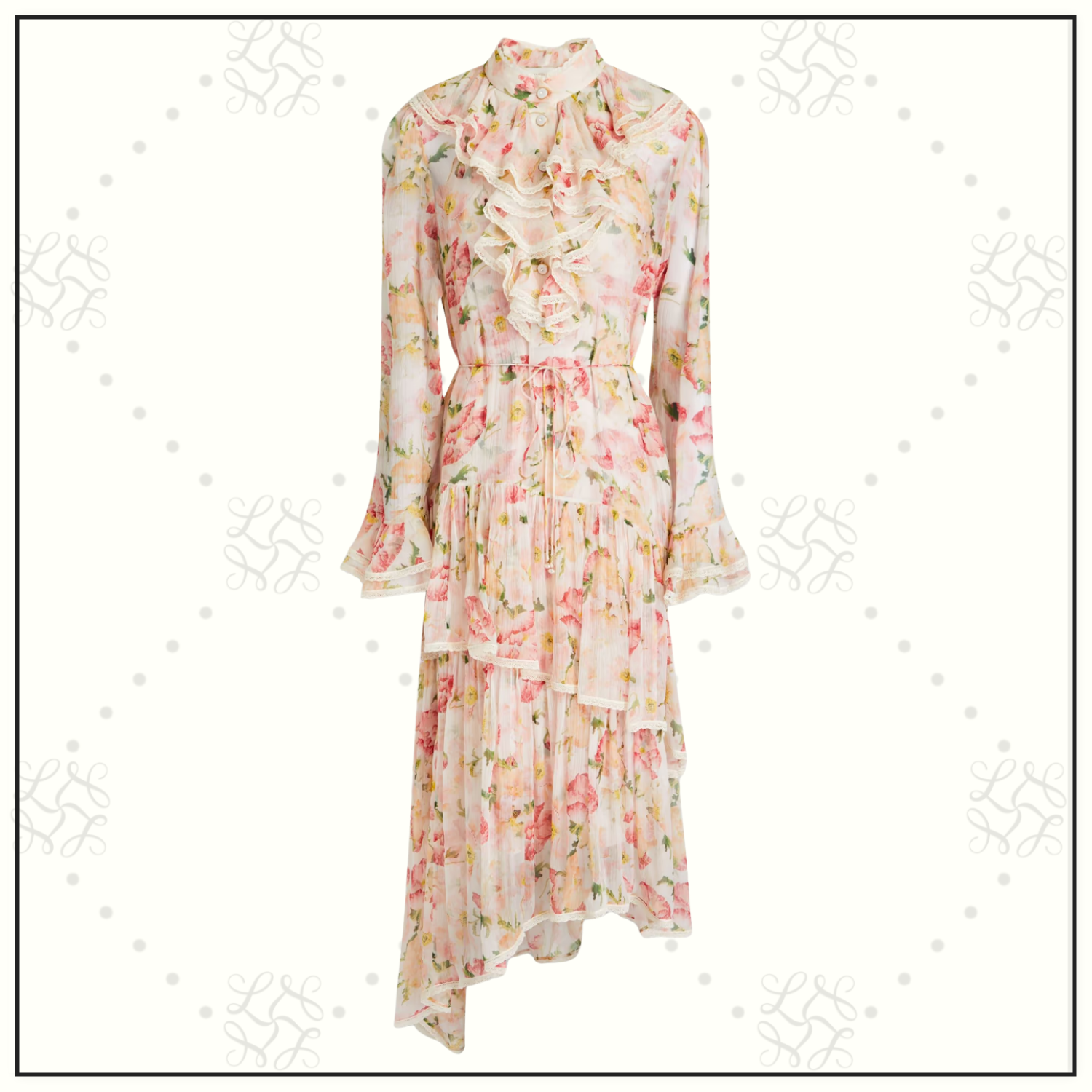 COASTER TIERED SILK CHIFFON MIDI DRESS