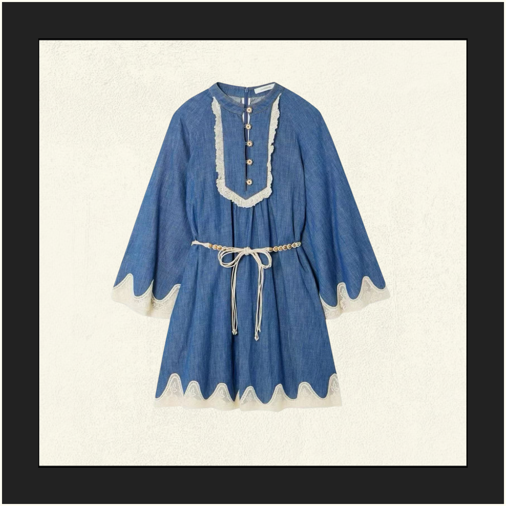 AWAKEN BELTED DENIM MINI DRESS