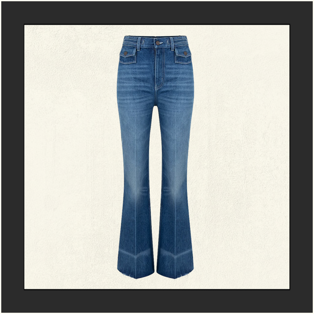 FRAYED FLARED HIGH RISE JEANS