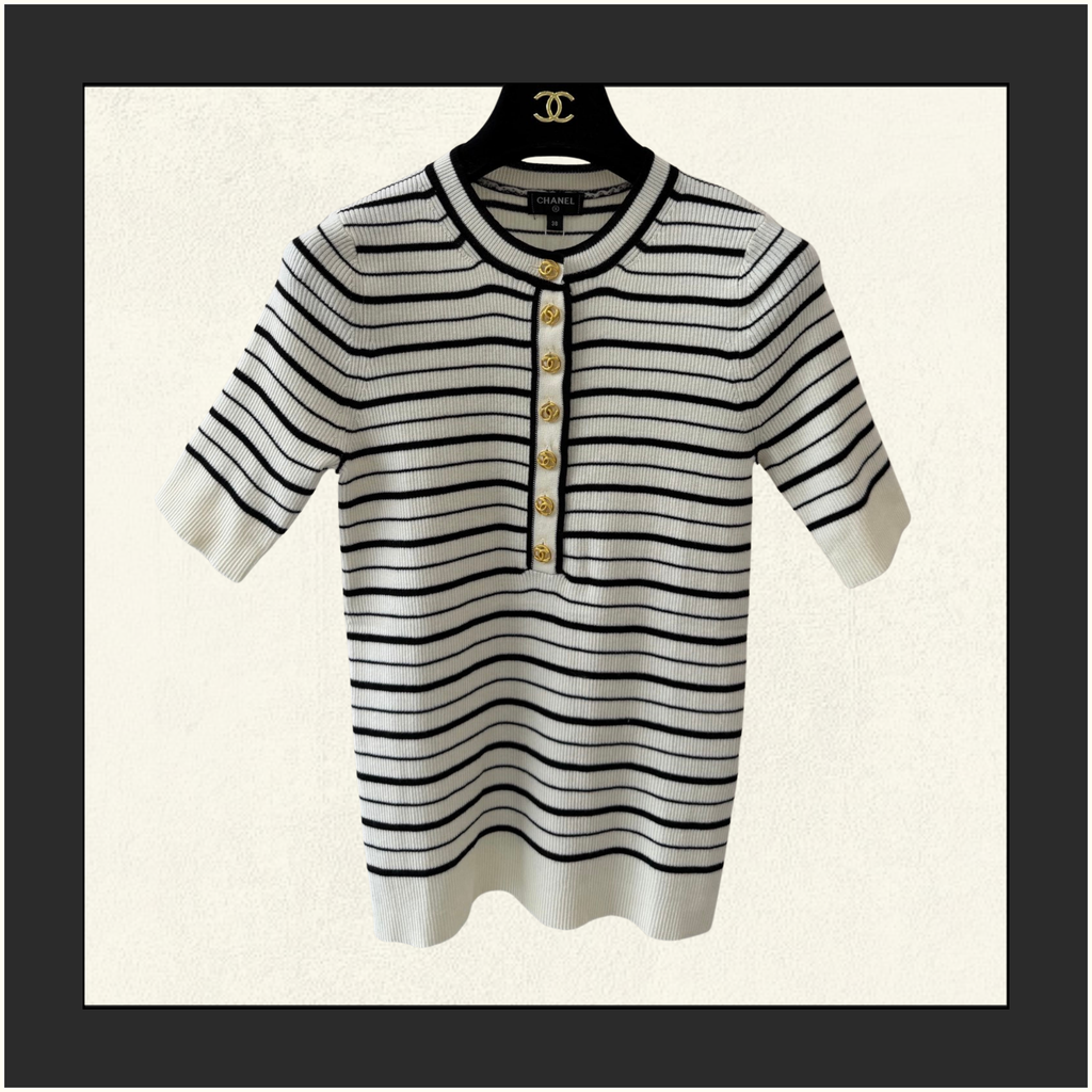 WHITE & BLACK STRIPED SHORT SLEEVES TOP