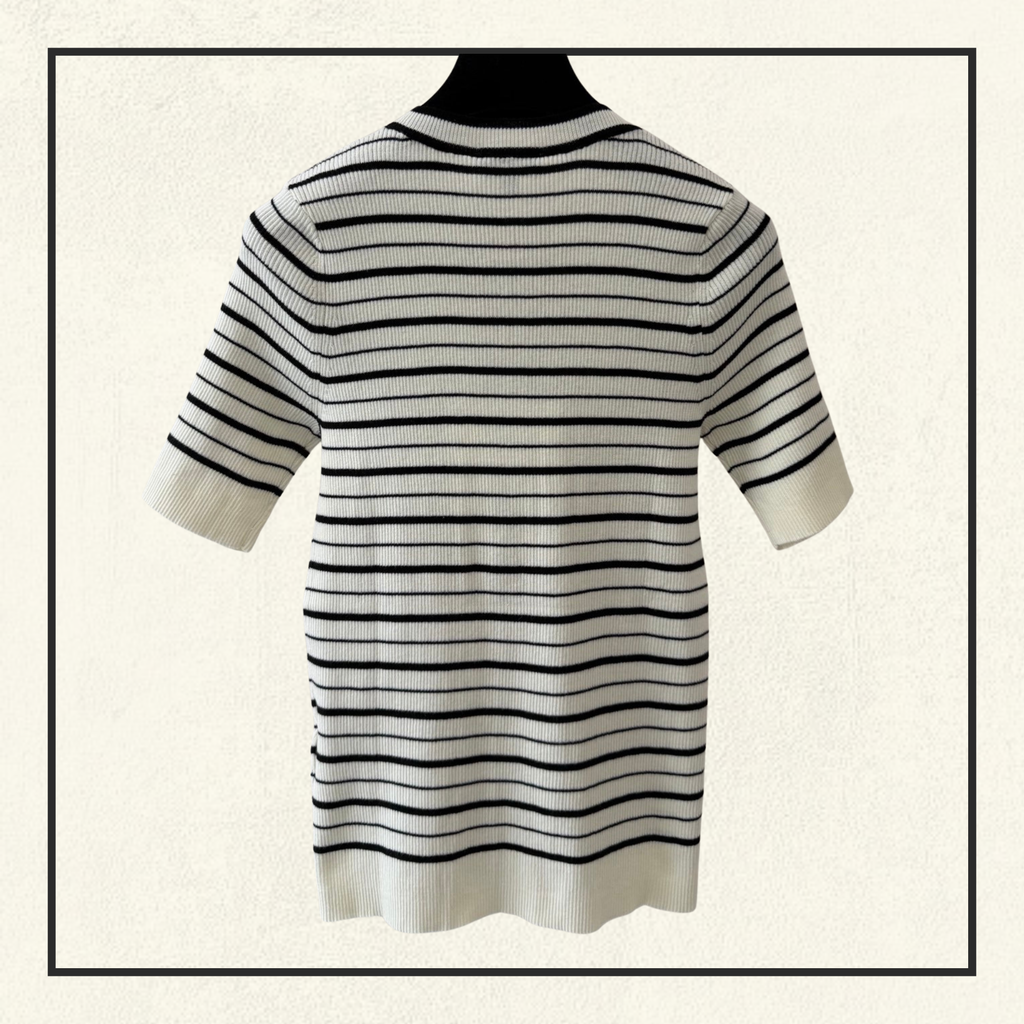 WHITE & BLACK STRIPED SHORT SLEEVES TOP