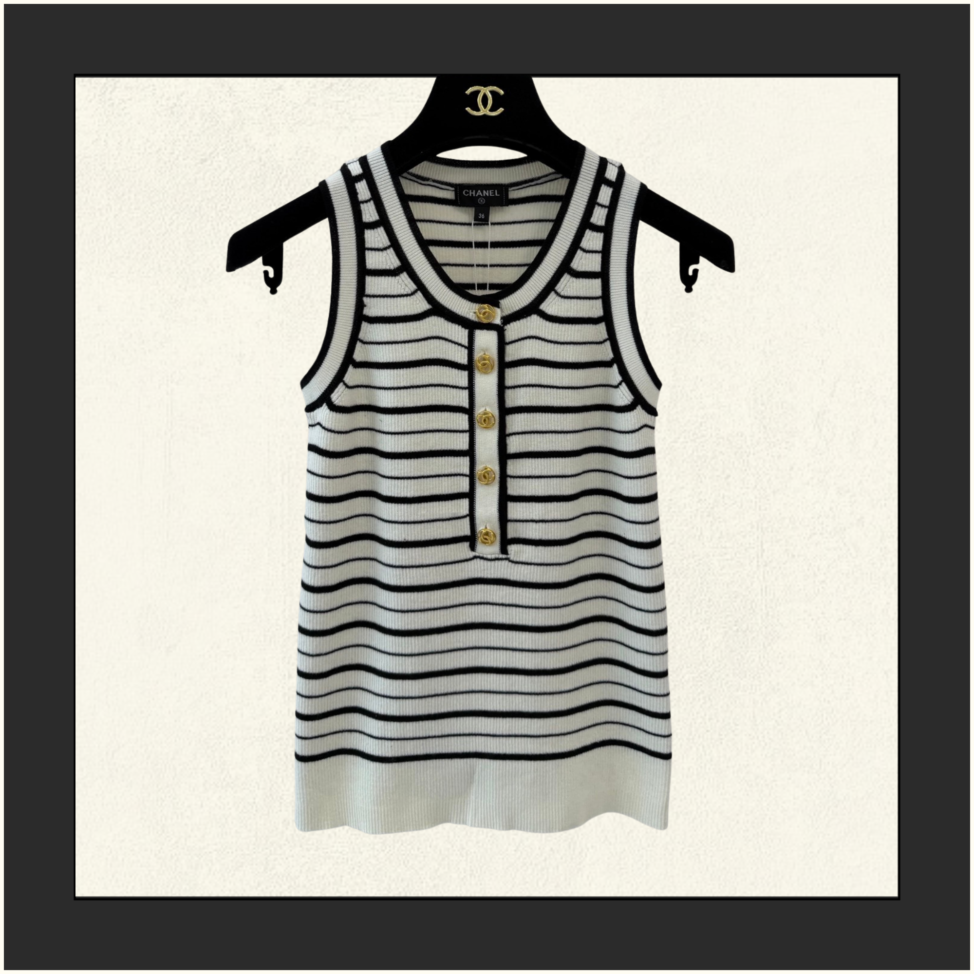 WHITE & BLACK STRIPED SLEEVELESS TOP